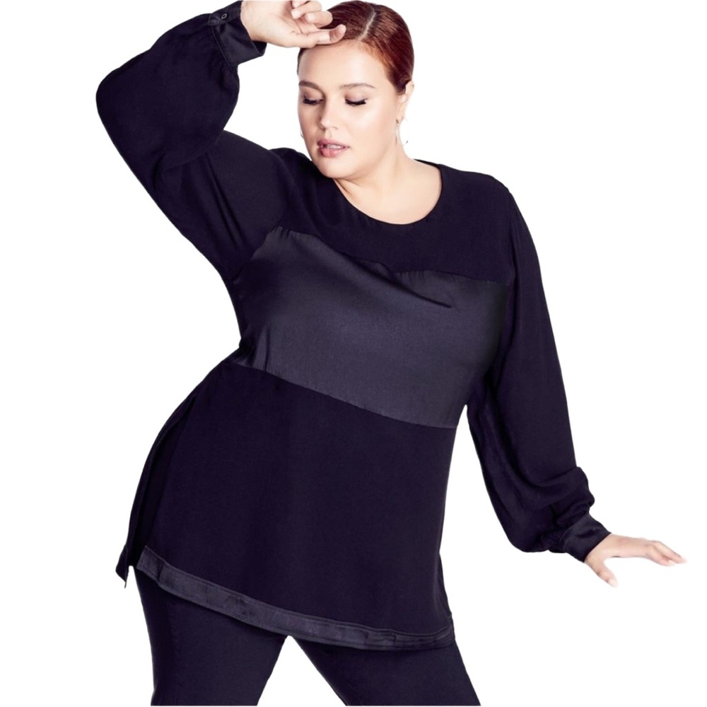 MANON BAPTISTE Black Long Sheer Sheer Overlay Lined Blouse Shirt Top Size: 22